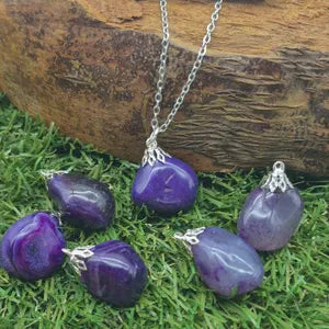 Purple Agate Necklace – Natural Pink Crystal Stone Pendant
