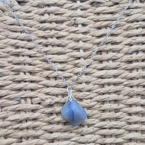 Blue Quartz Necklace – Tumbled Gemstone Stainless Steel Jewelry