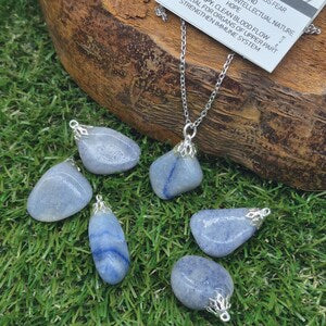 Blue Quartz Necklace – Tumbled Gemstone Stainless Steel Jewelry
