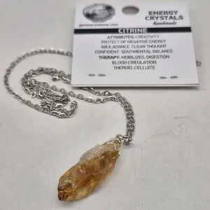 Raw Citrine Necklace – Natural Yellow Crystal Stainless Steel Jewelry