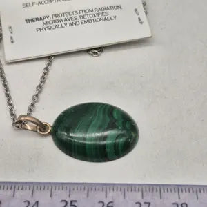 Malachite Cabochon Silver Necklace: Unisex Healing Stone