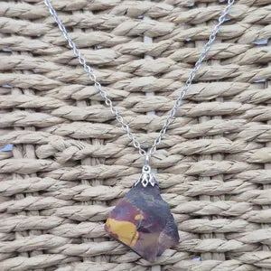 Raw Mokaite Jasper Necklace - Steel Chain Crystal Pendant