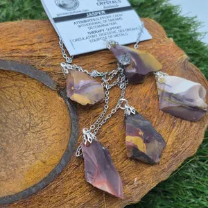 Raw Mokaite Jasper Necklace - Steel Chain Crystal Pendant