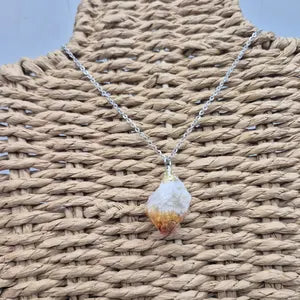 Raw Citrine Point Necklace – Natural Yellow Crystal Stainless Steel Jewelry