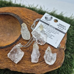 Rough Quartz Necklace - Steel Chain Crystal Pendant