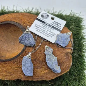 Rough Angelite Necklace - Steel Chain Crystal Pendant