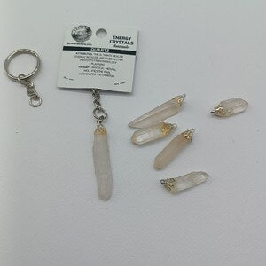 Natural Clear Quartz Crystal Point Keychain