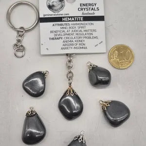 Polished Hematite Keychain – Shiny Black Crystal Gemstone Accessory