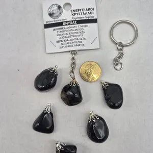 Polished Onyx Keychain – Black Crystal Gemstone Accessory