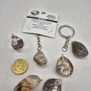Polished Garden Quartz Keychain – Lodolite Crystal Gemstone Accessory