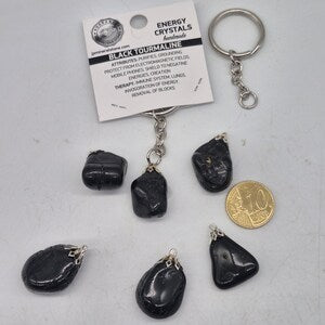 Polished Black Tourmaline Keychain – Protective Crystal Gemstone Accessory