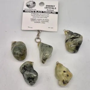 Polished Prehnite & Black Tourmaline Keychain – Green Black Crystal Gemstone Accessory
