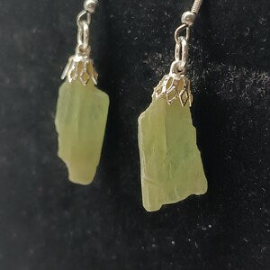 Raw Green Kyanite Earrings: Stainless Steel Dangle, Natural Crystal