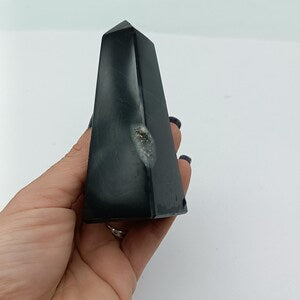 Black Tower Agate with Crystal Quartz - HEALING - UNIQUE - DECOR