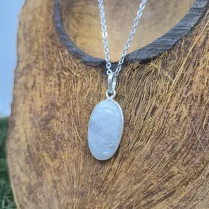 Moonstone Silver Necklace – Minimalist Moonstone Pendant with Stainless Steel Chain