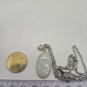 Moonstone Silver Necklace – Minimalist Moonstone Pendant with Stainless Steel Chain