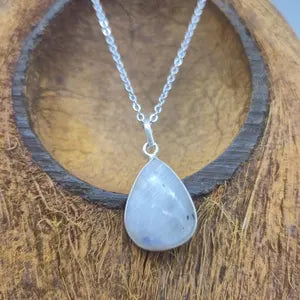 Moonstone Silver Necklace – Minimalist Moonstone Pendant with Stainless Steel Chain