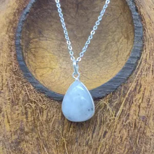 Moonstone Silver Necklace – Minimalist Moonstone Pendant with Stainless Steel Chain
