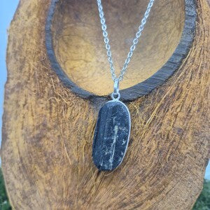 Raw Black Tourmaline Pendant Necklace in Silver Bezel with Steel Chain
