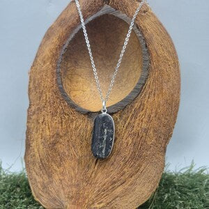 Raw Black Tourmaline Pendant Necklace in Silver Bezel with Steel Chain