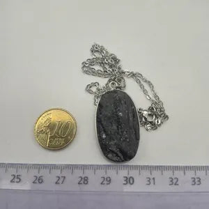 Raw Black Tourmaline Pendant Necklace in Silver Bezel with Steel Chain