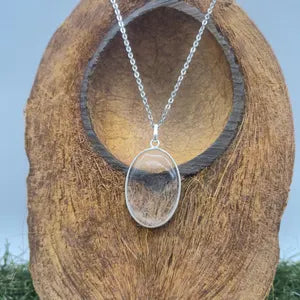 Clear Quartz Necklace – Crystal Pendant in Silver Bezel with Stainless Steel Chain