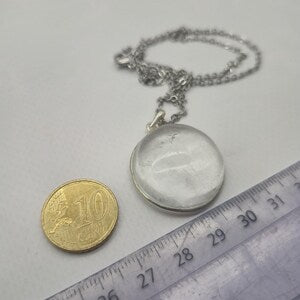 Clear Quartz Necklace – Crystal Pendant in Silver Bezel with Stainless Steel Chain