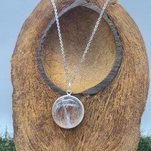 Clear Quartz Necklace – Crystal Pendant in Silver Bezel with Stainless Steel Chain