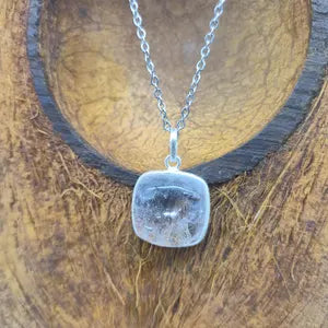 Clear Quartz Necklace – Crystal Pendant in Silver Bezel with Stainless Steel Chain