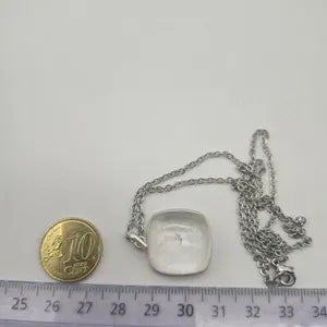 Clear Quartz Necklace – Crystal Pendant in Silver Bezel with Stainless Steel Chain