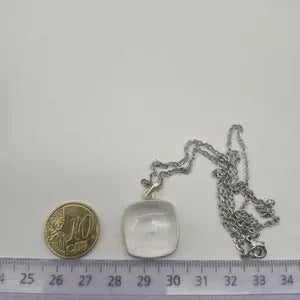 Clear Quartz Necklace – Crystal Pendant in Silver Bezel with Stainless Steel Chain