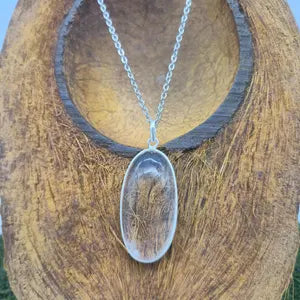 Clear Quartz Necklace – Crystal Pendant in Silver Bezel with Stainless Steel Chain