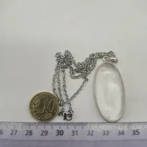 Clear Quartz Necklace – Crystal Pendant in Silver Bezel with Stainless Steel Chain