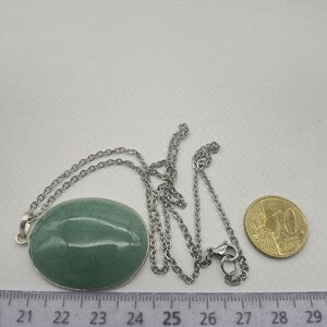Green Aventurine Necklace – Crystal Pendant in Silver Bezel with Stainless Steel Chain