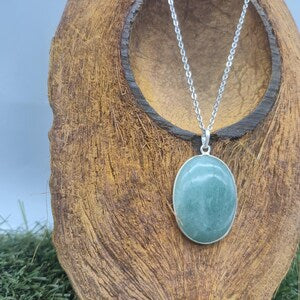 Green Aventurine Necklace – Crystal Pendant in Silver Bezel with Stainless Steel Chain