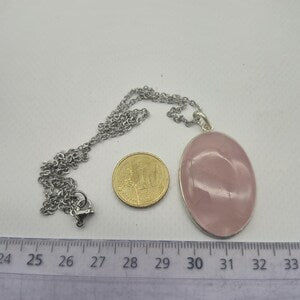 Rose Quartz Sterling Silver Necklace: Crystal Pendant with Stainless Steel Chain