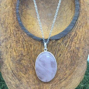 Rose Quartz Sterling Silver Necklace: Crystal Pendant with Stainless Steel Chain