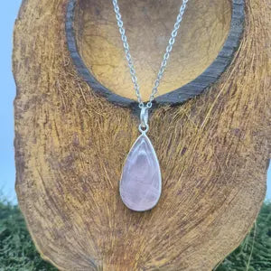Rose Quartz Sterling Silver Necklace: Crystal Pendant with Stainless Steel Chain