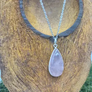 Rose Quartz Sterling Silver Necklace: Crystal Pendant with Stainless Steel Chain