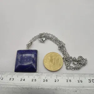 Lapis Lazuli Necklace – Silver Bezel Pendant on Stainless Steel Chain