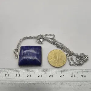 Lapis Lazuli Necklace – Silver Bezel Pendant on Stainless Steel Chain