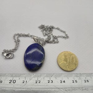 Lapis Lazuli Necklace – Silver Bezel Pendant on Stainless Steel Chain