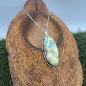 Labradorite Silver Necklace with Steel Chain