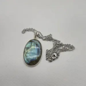 Labradorite Silver Necklace with Steel Chain