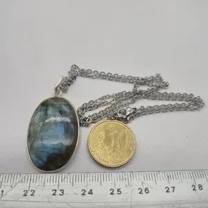 Labradorite Silver Necklace with Steel Chain