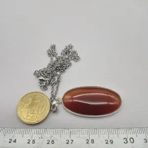 Carnelian Silver Necklace – Orange Gemstone Pendantwith Stainless Steel Chain