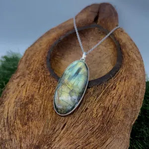 Labradorite Silver Necklace with Steel Chain