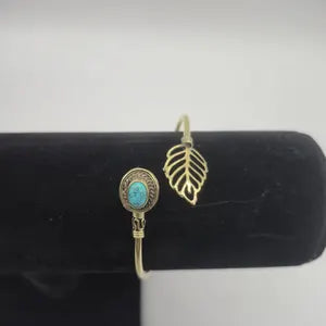 Turquoise Brass Adjustable Bracelet – Handmade Gemstone Jewelry for Women