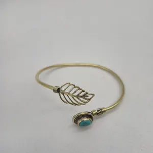 Turquoise Brass Adjustable Bracelet – Handmade Gemstone Jewelry for Women