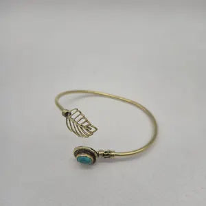 Turquoise Brass Adjustable Bracelet – Handmade Gemstone Jewelry for Women